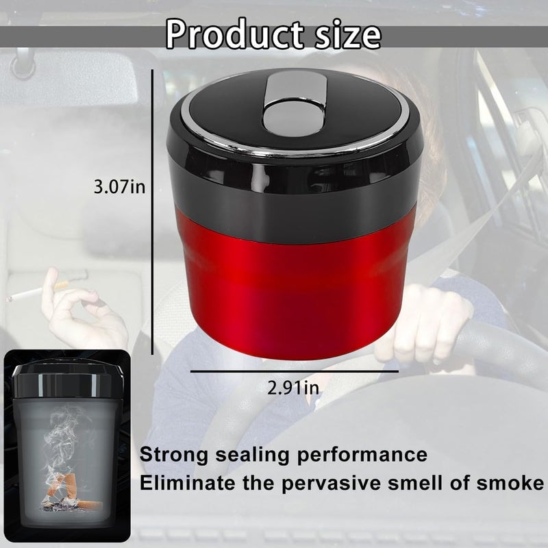 Sandfren Car Ashtray with Lid, Portable Mini Vehicle Smokeless Smoking Cylinder Cup Holder Ash Tray, Detachable Cigarette Trash Can with LED Blue Light, Universal Automotive Accessories(Red) - Image 2